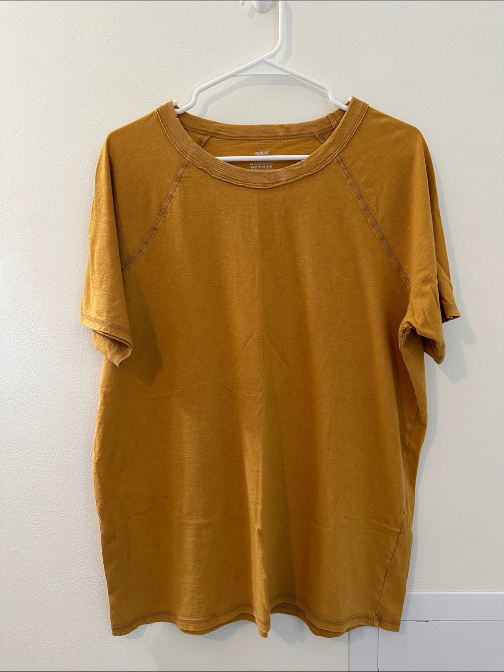 Aerie Distressed Raglan Boyfriend T-shirt in Bright Mustard